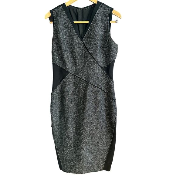 ELIE TAHARI | Black Tweed Wrap Detail Sheath Cocktail Dress | US Size 8 - Picture 1 of 7